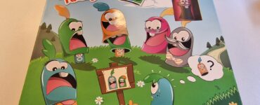 Colorful board game box for "Gobblers Family Mix" featuring playful characters in a grassy landscape, designed for 2-5 players aged 5 and up, by Blue Orange Games and Jürgen Heel.