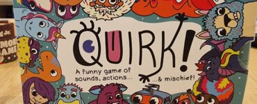 Colorful game box for "Quirk!" by Gibsons, featuring playful characters and the tagline "A funny game of sounds, actions... & mischief!" Suitable for 2-6 players, with a gameplay duration of 15-60 minutes.