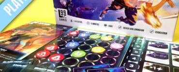 Colorful board game "Bullet" by 99 Games, designed for 1-4 players, featuring engaging shoot-em-up puzzle action. The image showcases the game components, including character cards and a vibrant playing board, ideal for family fun. The text overlay highlights that the game is suitable for kids.