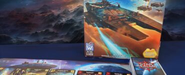 Star Realms deckbuilding game displayed on a table with game cards and a colorful space-themed background, promoting Summer Marathon 2024.