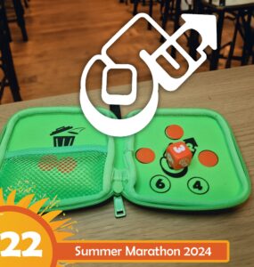 Green game pouch featuring numbered circles and a die, promoting the Summer Marathon 2024 event.