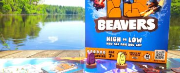Colorful board game "13 Beavers" displayed by a lake, featuring vibrant game pieces, cards, and a playful design. Ideal for family fun, suitable for ages 7 and up, with a gameplay duration of 30 minutes. Summer Marathon 2024 promotion highlighted in the foreground.