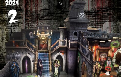 Halloween Spooktacular 2024 features a detailed Ghost Castle playset, complete with spooky decorations, characters, and a ghostly figure atop the turret, perfect for festive celebrations and creative play.