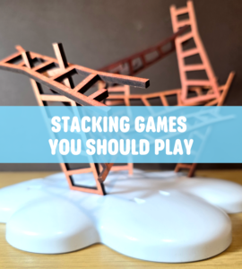 Close-up of a creative stacking game featuring colorful wooden ladders on a white base, promoting fun and skill-building activities. Ideal for family game nights and engaging gameplay.