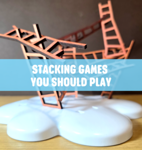 Close-up of a creative stacking game featuring colorful wooden ladders on a white base, promoting fun and skill-building activities. Ideal for family game nights and engaging gameplay.