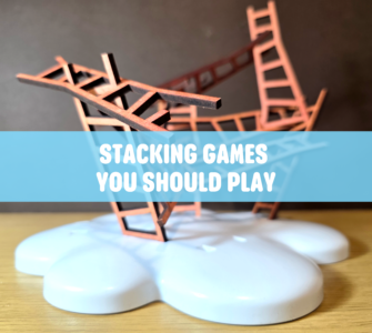 Close-up of a creative stacking game featuring colorful wooden ladders on a white base, promoting fun and skill-building activities. Ideal for family game nights and engaging gameplay.