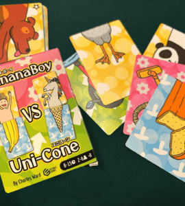 BananaBoy and Uni-Cone card game box with cards