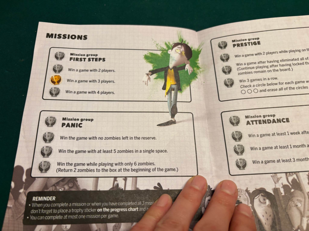 Book showing the achievements available in the game and how the stickers are used to show what you have completed.